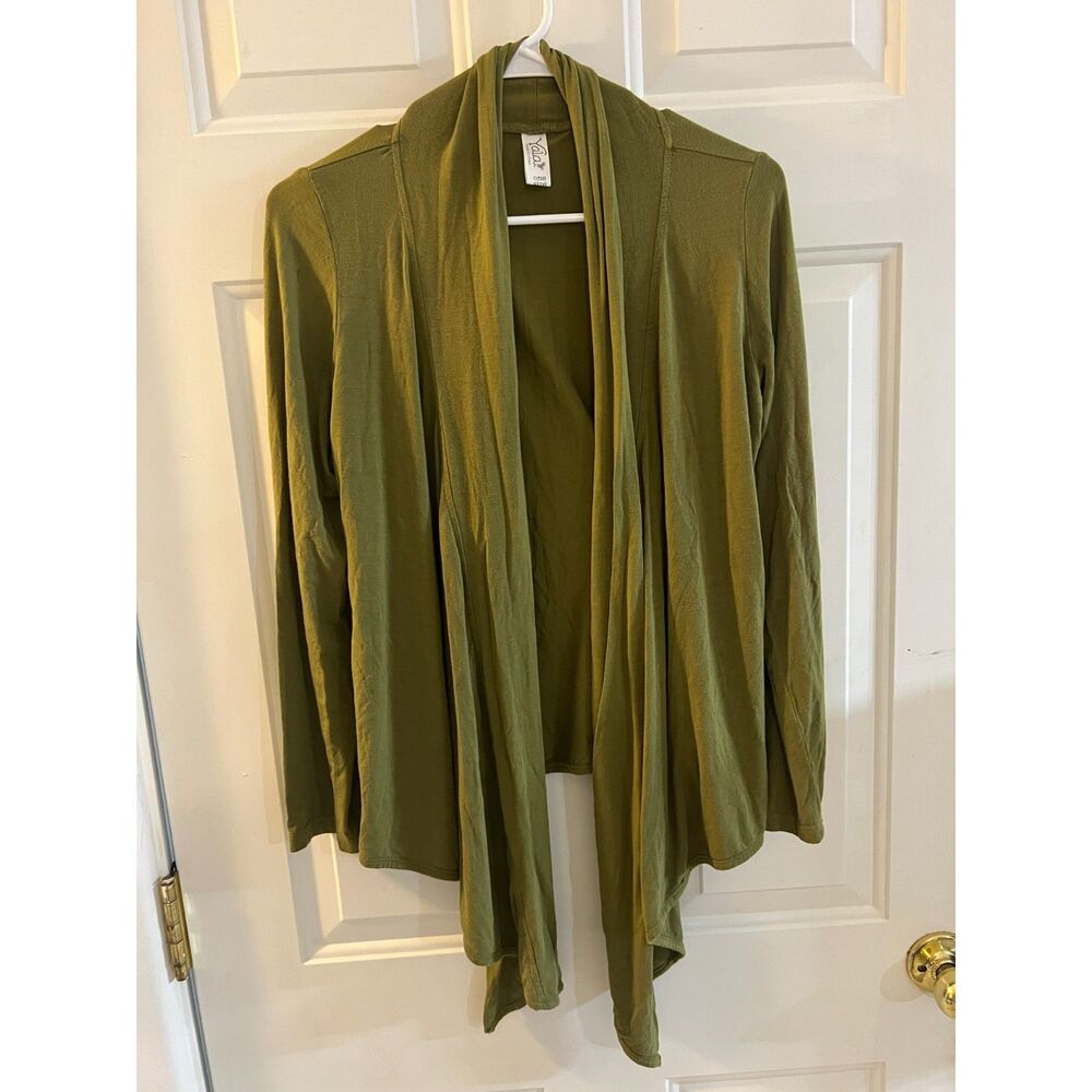 Yala Light Green Bamboo Viscose Open Front Waterfall Cardigan Drape Sweater OS S